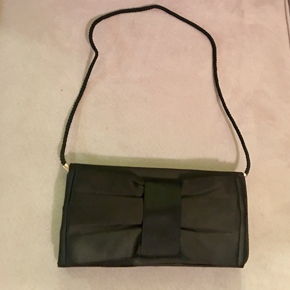 Lulu Townsend Black Satin Clutch with Large Bow - Picture 5 of 7